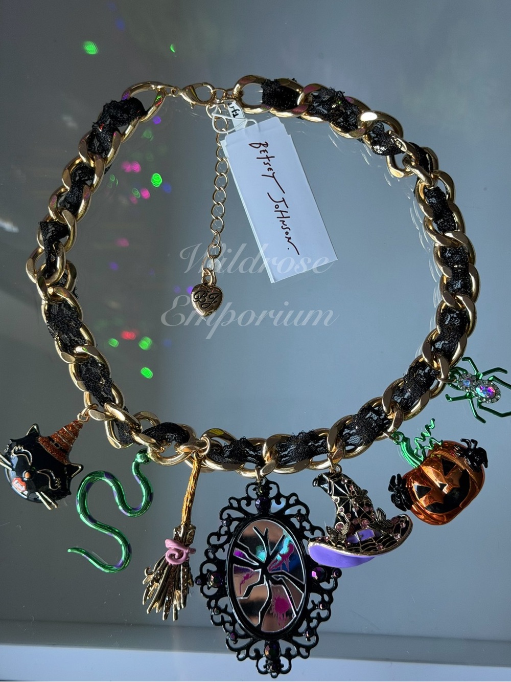 Betsey Johnson Halloween Collar Statement Necklace Witch Broom Spider Cat Snake